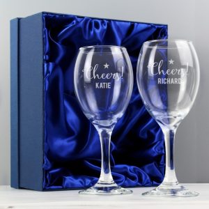 Personalised Cheers Wine Glass Set & Gift Box
