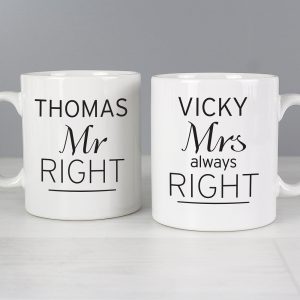 Personalised Mr Right & Mrs Always Right Mug Set