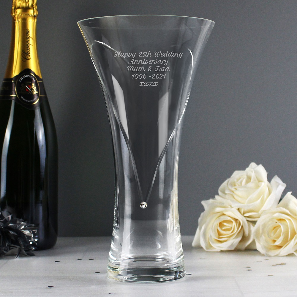 Small Silver Vase Ceramic Beautiful Gift Diamante 25cm Tall 