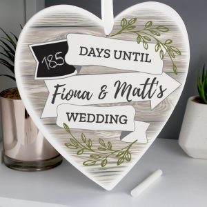 Personalised White Arrow Chalk Countdown Wooden Heart Decoration