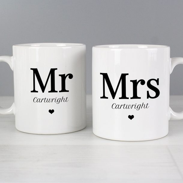 Personalised Mr & Mrs Love Heart Mug Set