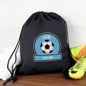 Personalised Sky Blue Football Fan Kit Bag