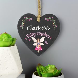 Personalised Fairy Garden Slate Heart Decoration