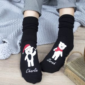 Personalised Bears And Mistletoe Socks