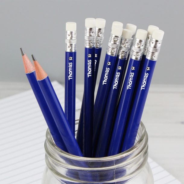 Personalised Football Motif Blue Pencils