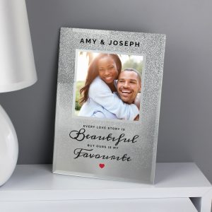 Personalised Every Love Story Is Beautiful 4x4 Glitter Glass Photo Frame