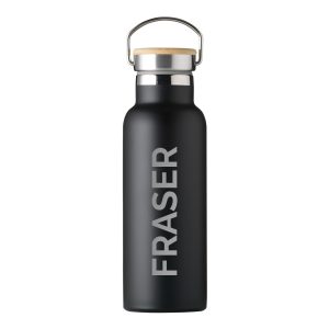 Personalised Insulated Bottle With Bamboo Lid - Black