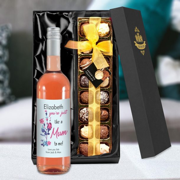 Personalised Like A Mum To Me Rosé Wine & Truffles