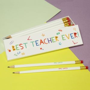 Personalised Best Teacher Ever White Pencils in Box