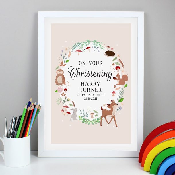 Personalised Woodland Animals White A3 Framed Print