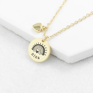 Personalised Gold Rainbow Matte Heart & Disc Necklace