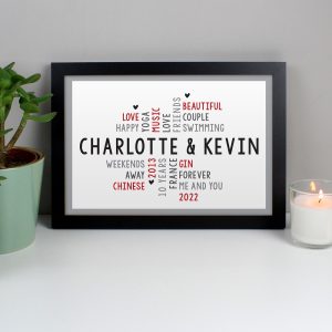 Personalised A3 Red Word Art Black Framed Print