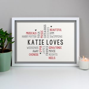 Personalised A3 Red Word Art White Framed Print