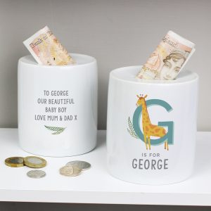 Personalised Animal Alphabet Ceramic Money Box