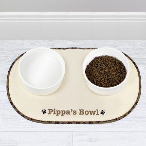 Personalised Brown Paw Print Pet Bowl Placemat
