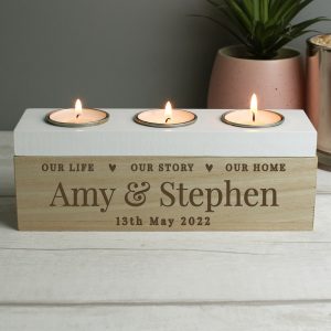 Personalised Our Life, Story & Home Triple Tea Light Box