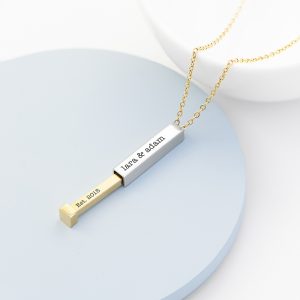 Personalised Gold & Silver Square Hidden Message Capsule Woman's Necklace