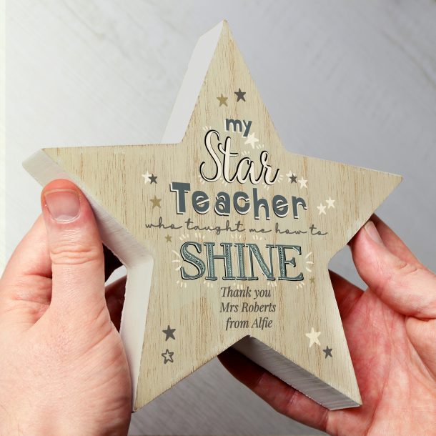 Personalised My Star Teacher Rustic Wooden Star Decoration