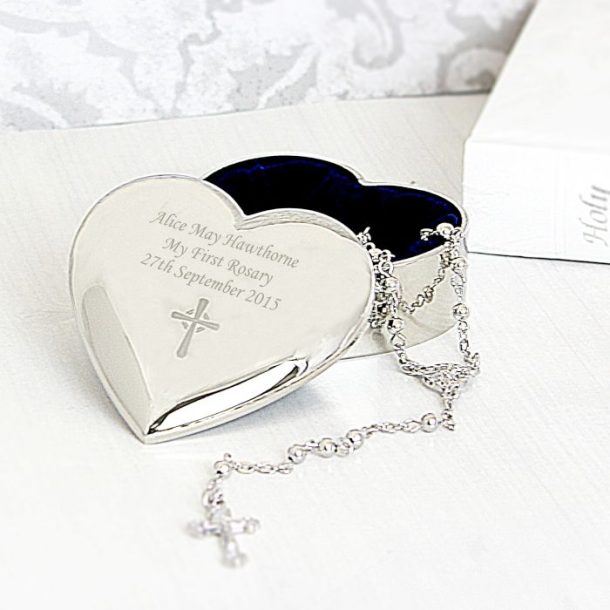 Personalised Rosary Beads & Heart Trinket Box